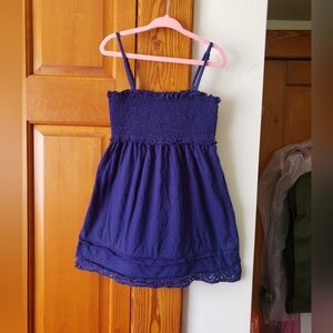 Disney Navy Blue Smocked Rouched Babydoll Style Tank Top Lace Eyelet Trim M